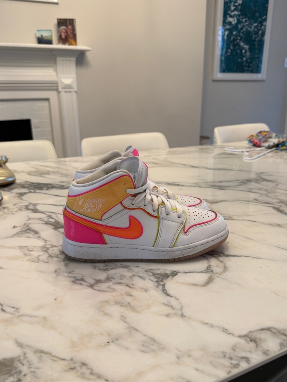 Nike Kids White High-Top Sneakers with Pink & Orange Accents